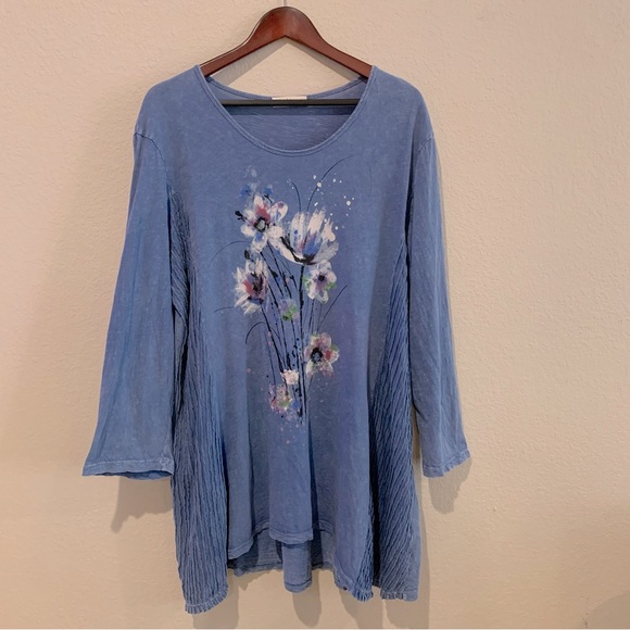 Jess & Jane Artsy Floral Tunic – Distressed Textured Fabric – 1X – Made in USA - Picture 1 of 16